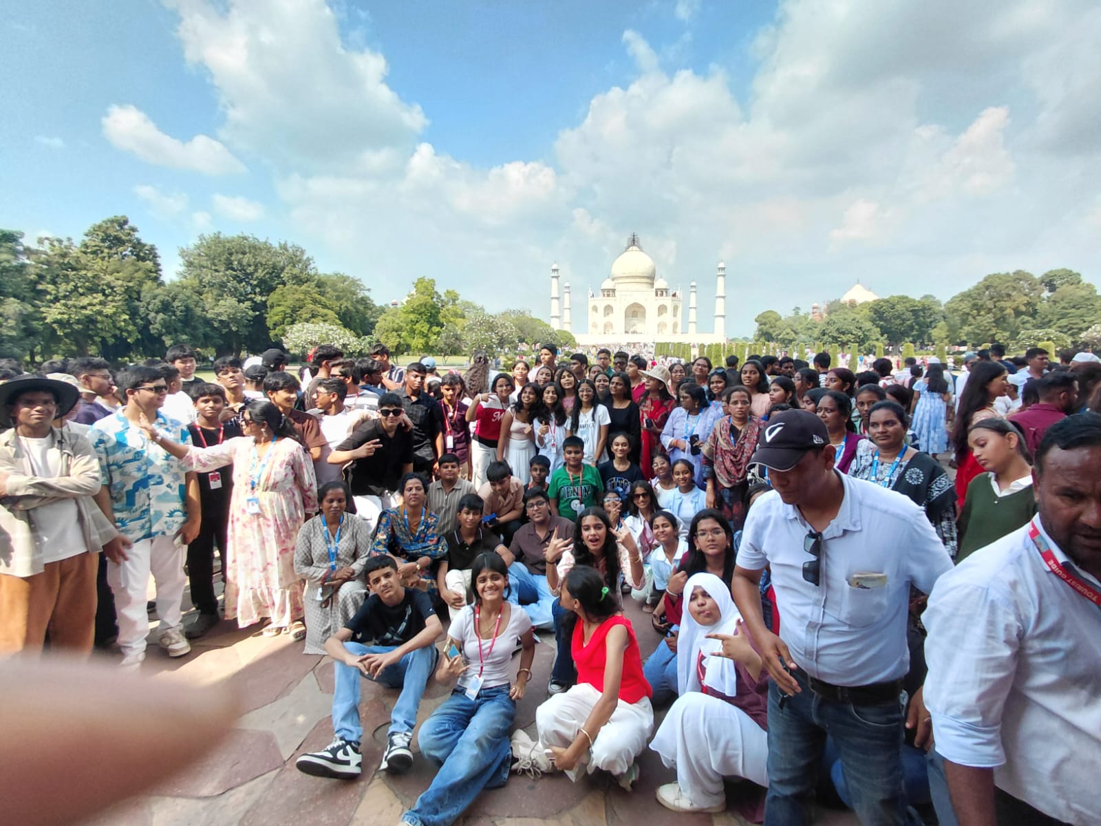 Students beneath the Great Gate of the Taj Mahal, Agra