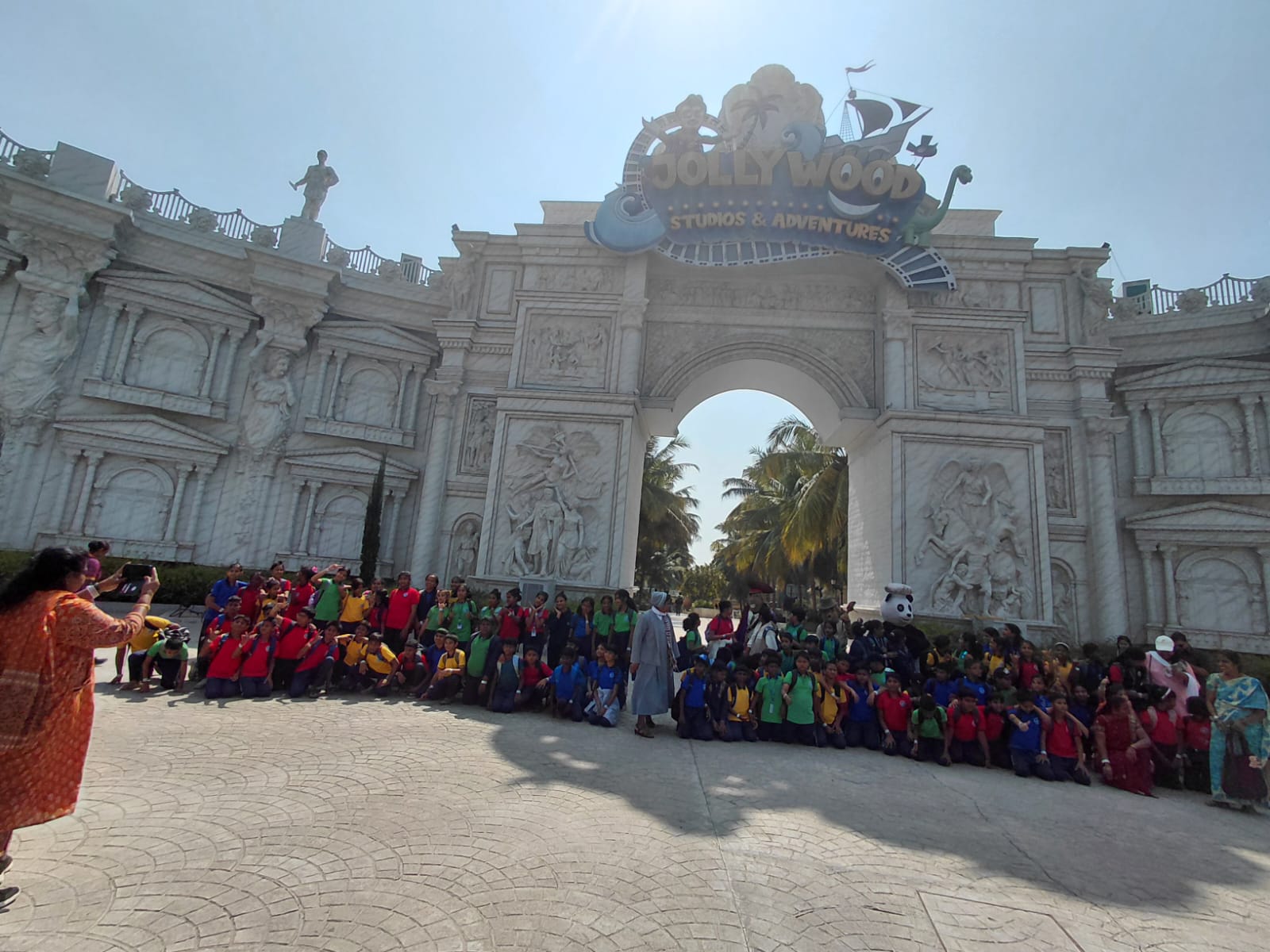 A large Shubh Yatra school group at Jollywood Studios & Adventures, Karnataka